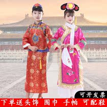 Manchu female minority clothing childrens grid clothing young master male performance clothing palace dance performance clothing