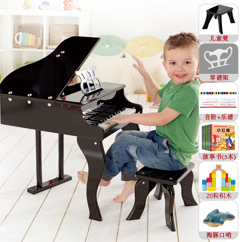 Black - 30 Key Grand Piano With Stoolhape children piano Toys woodiness Mechanics 30 key Baby baby male girl One year old household triangle Puzzle