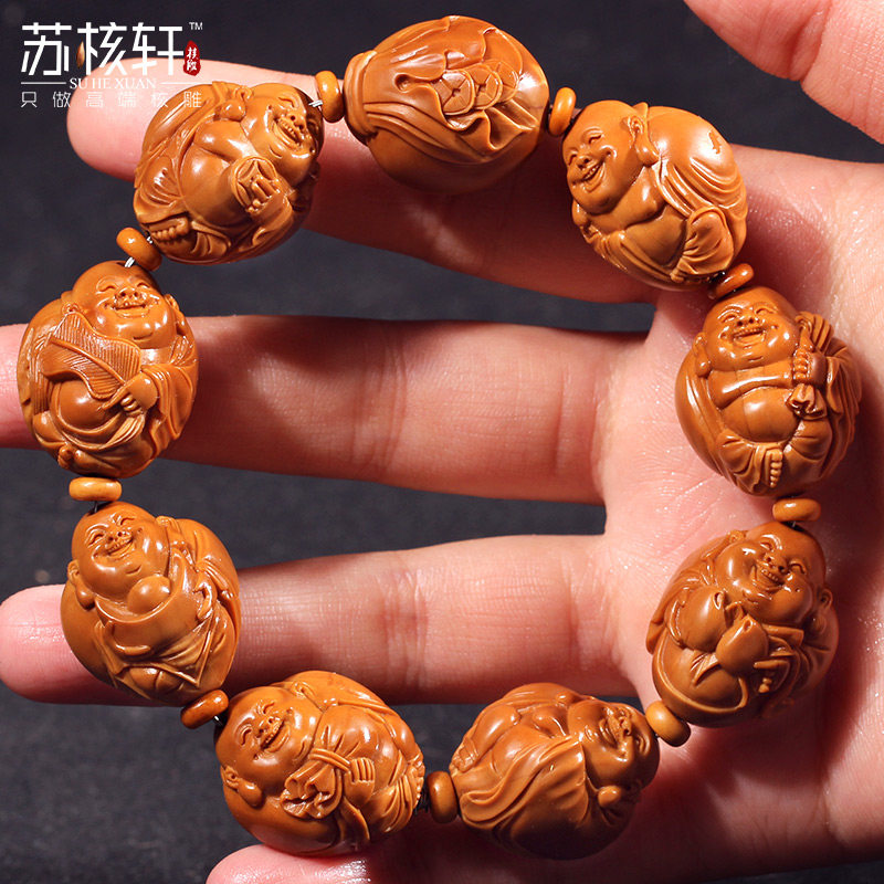 Zhoushan nuclear carving Maitreya Buddha olive core hand string male pure hand play nuclear carving Merlin iron core Maitreya hand string Su gong
