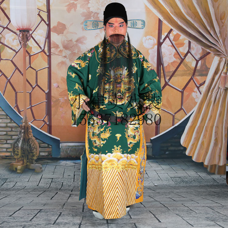 Peking Opera Python Opera Chinese Opera Dragon Robe Flowers Face of the Old-life Little Sheng Chengxiang Performance Costume Minister Green Python Crepe Regiment Dragon Python