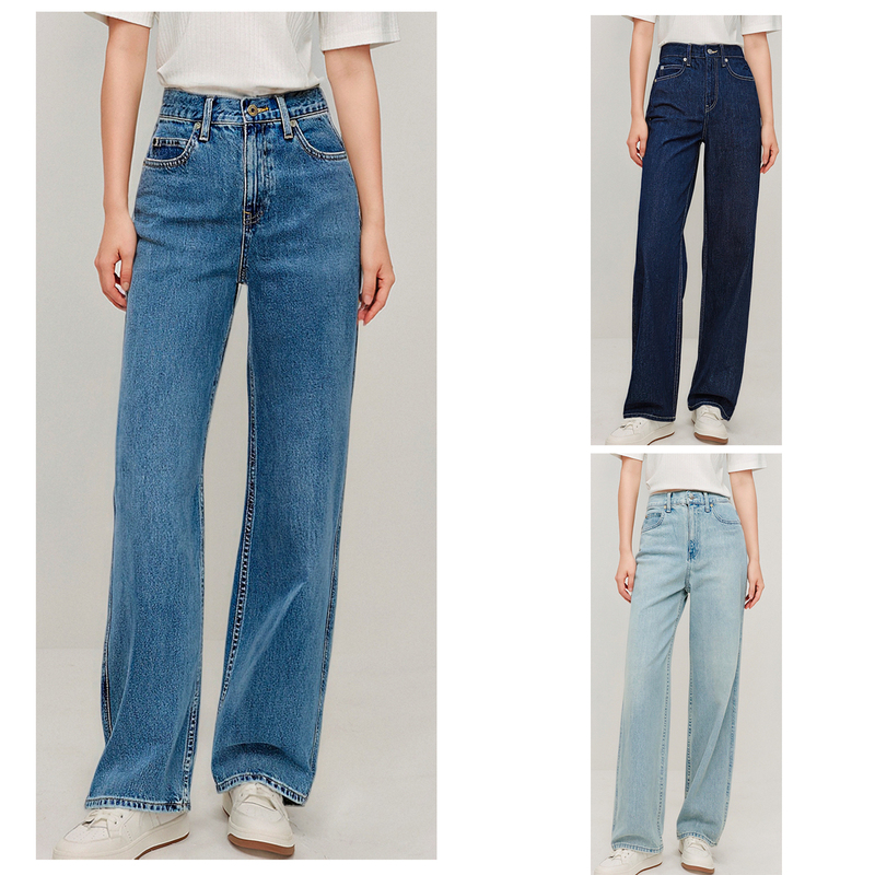 In-Stock Spring High-Waisted Loose Straight Non-Stretch Denim Women's Pants, Original Export Surplus with Cut Tags, Denim Blue, Various Lengths