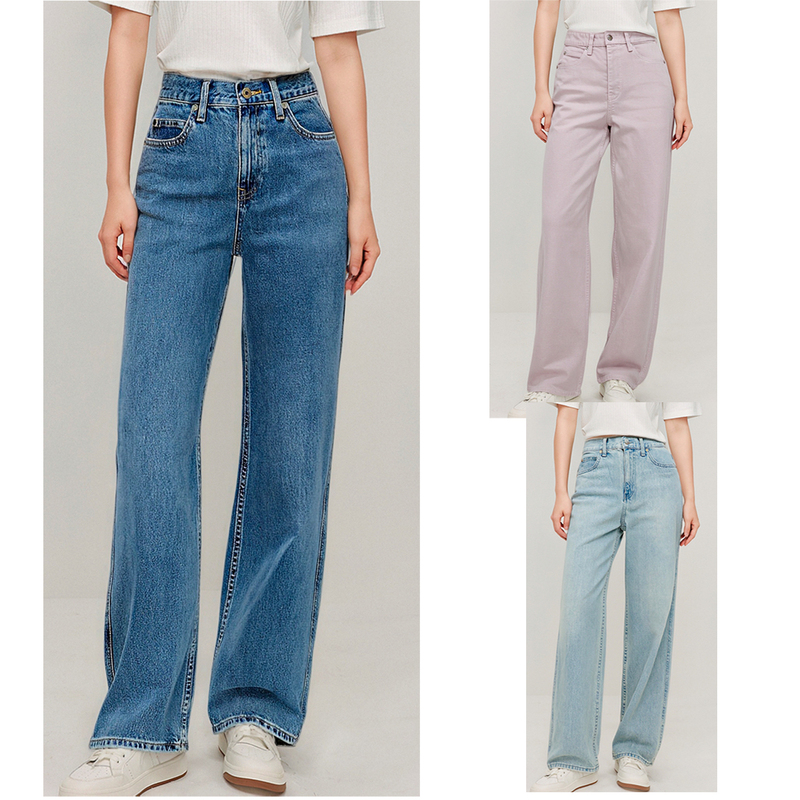 In-Stock Spring High-Waisted Loose Straight Non-Stretch Denim Women's Pants, Original Export Surplus with Cut Tags, Denim Blue, Various Lengths