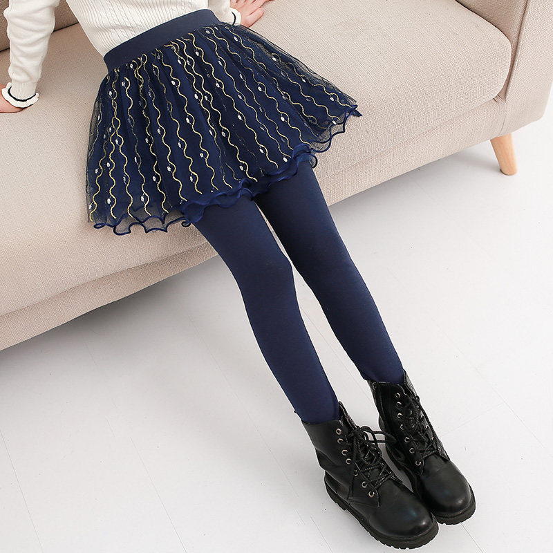 Girl's inside lap pants spring and autumn thin section outside wearing long pants children's pants skirt woman baby fake two pants girl skirt pants