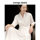 orangedesire French elegant shirt dress women's 2024 spring new V-age casual shirt dress