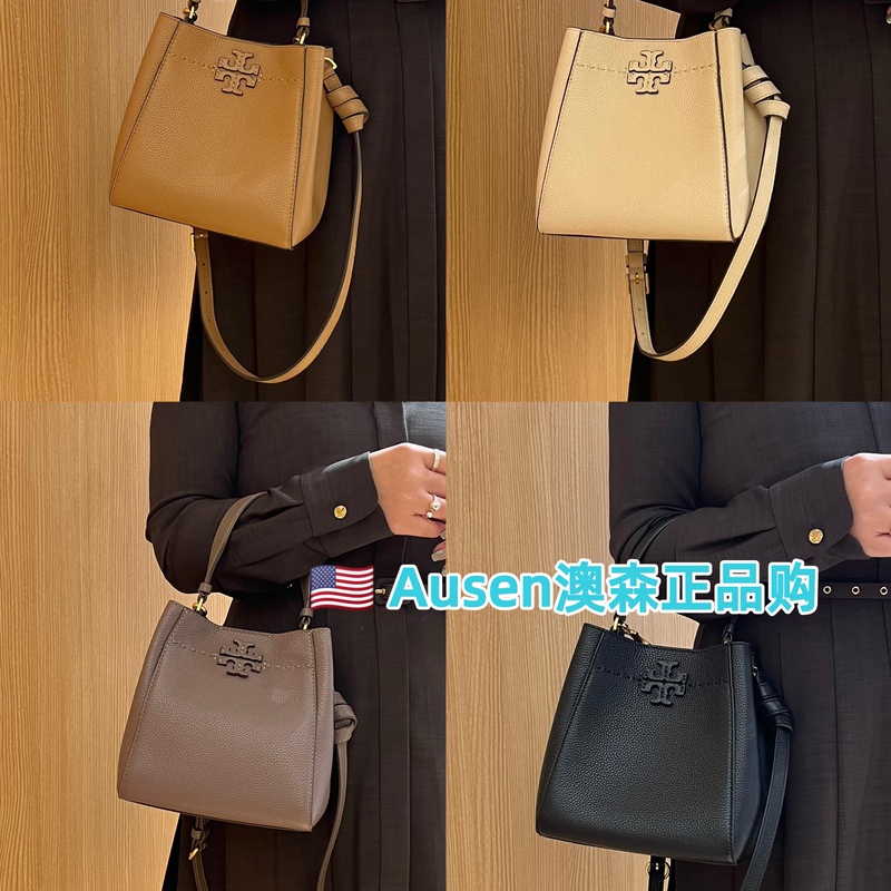 Authentic Purchase Tory Burch Mcgraw New Model Convertible Bucket Bag Monogram Crossbody Handbag for Women