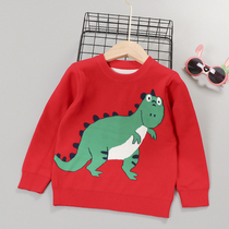  2021 autumn and winter baby pullover sweater Childrens cartoon little dinosaur bottoming shirt boys cotton double-layer sweater