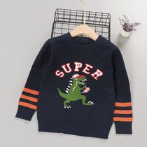  Boys 2021 autumn and winter round neck sweater small and medium childrens baby cotton pullover childrens cartoon little dinosaur sweater