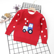  Childrens clothing 2021 autumn and winter new boys bottoming shirt childrens cartoon tractor round neck sweater boys knitwear