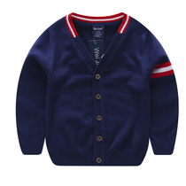  Childrens sweater spring and autumn 2021 new boys V-neck cotton line coat jacket western style childrens baby inter-color cardigan