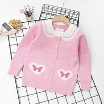  Childrens clothing girls doll neck sweater 2021 autumn and winter childrens sweater girls Western style bow cardigan