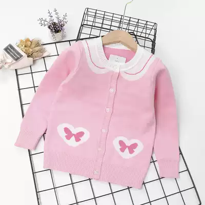 Children's wear girl doll collar knitwear 2021 autumn and winter children's sweater girl foreign pie Bow cardigan