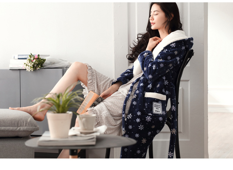 Mùa đông nhung san hô nhung nữ đồ ngủ thời trang phụ nữ ấm flannel áo choàng mùa đông dày áo choàng tắm áo choàng nhung 