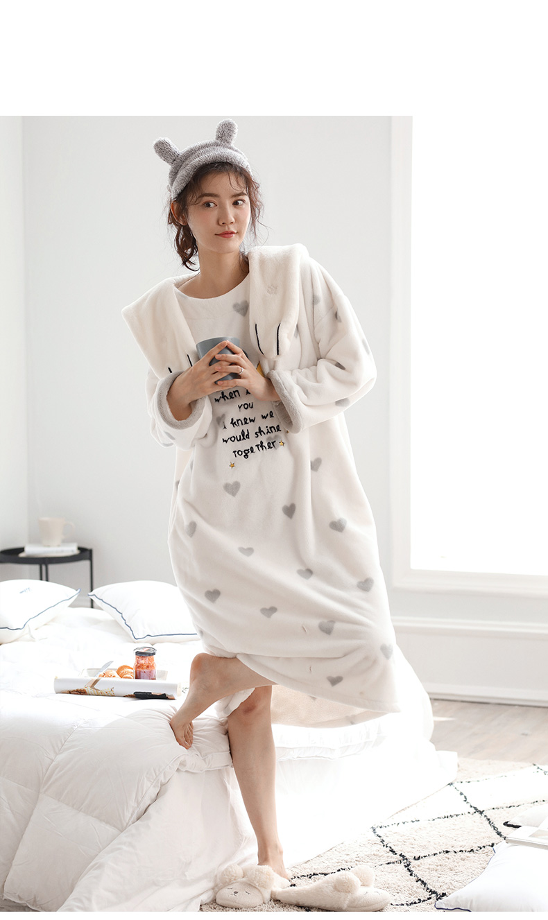 Dưới đây mùa đông san hô nhung nữ đồ ngủ lỏng kích thước lớn phụ nữ dài váy ngủ dày ấm flannel áo đầm đẹp giá rẻ