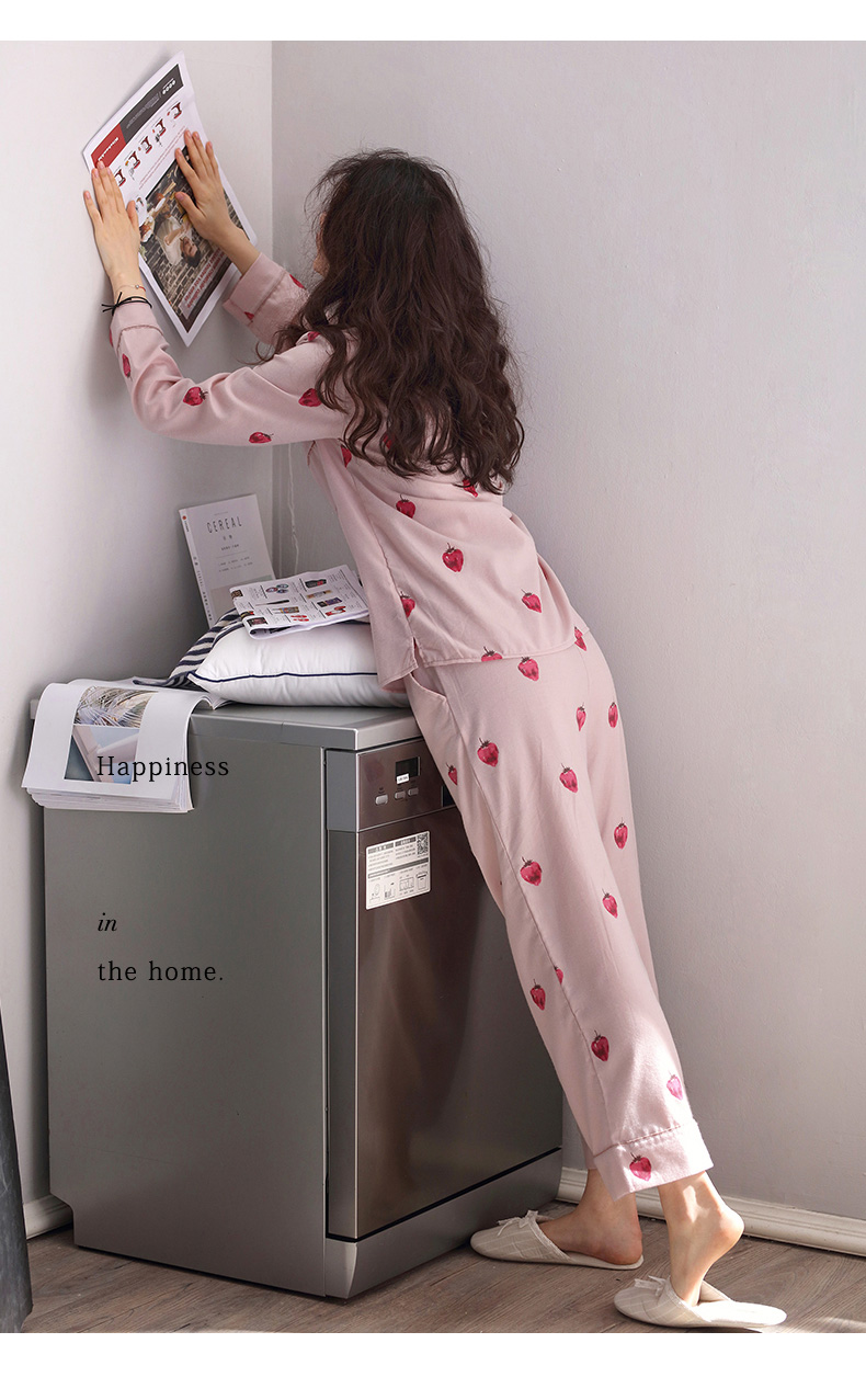 Mùa xuân mới cotton nữ đồ ngủ dài tay thời trang ve áo cotton dịch vụ nhà có thể mặc bên ngoài bộ đồ các kiểu đồ bộ mặc ở nhà đẹp