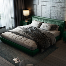 618 preemptive addition] light luxury master bedroom first layer cowhide leather bed 1 8 solid wood double bed 1 5 modern simple