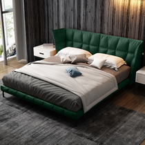 Light luxury master bedroom furniture first layer cowhide simple modern leather bed double bed wedding bed small apartment Nordic Italian style