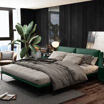 618 preemptive addition] light luxury First layer cowhide leather bed Master Bedroom 1 8 meters double modern simple wedding bed 1 5