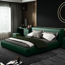 618 preemptive addition] light luxury First layer cowhide leather bed master bedroom modern simple double bed 1 8 wedding bed 1 5