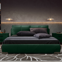 2021 blackish green Hong Kong-style light luxury header level Kraft zhen leather bed 1 8 meters master modern minimalist network hong gao box nuptial bed