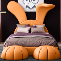 Light luxury modern minimal double bed girl princess bed soft bag 1 8 m adult rabbit bed master bedbed horizontal leather bed
