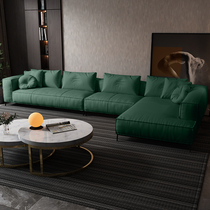 Dark green Hong Kong style light luxury small apartment living room down top layer cowhide leather sofa modern simple bread sofa