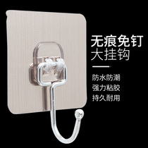 Large adhesive hook strong glue door rear kitchen wall non-perforated stainless steel seamless clothes hook strong load-bearing