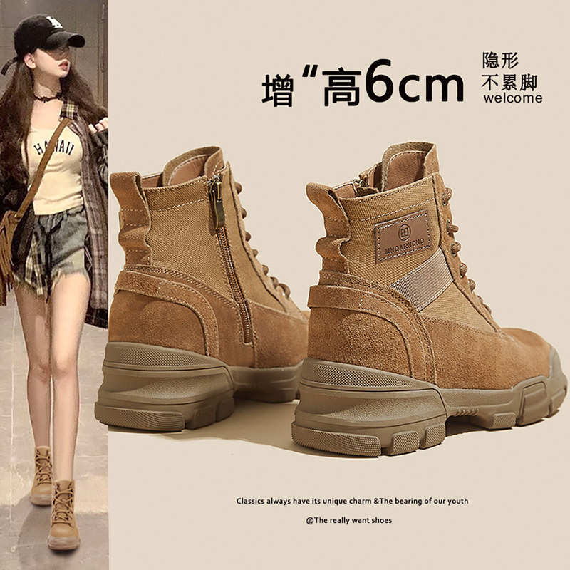 Canvas Thick-Soled Martin Boots for Women 2025 New Summer Outdoor Hiking and Mountaineering Shoes Women's Desert Boots with Internal Height Increase Short Boots