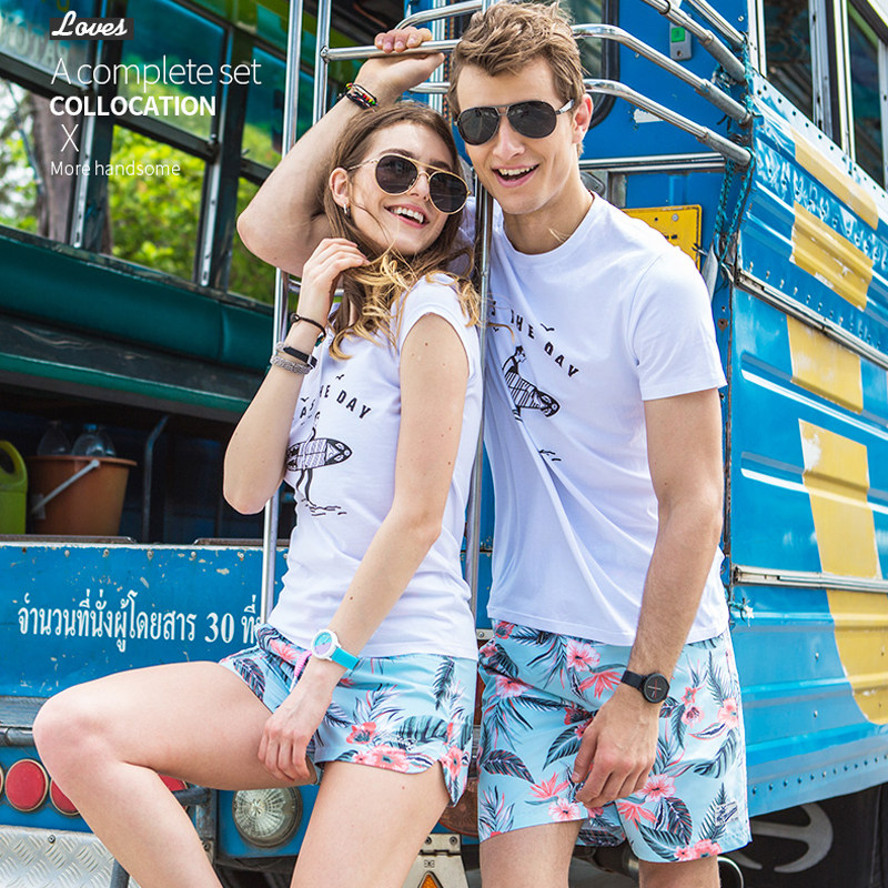 2020 Summer new beach pants men's speed dry large size easy couple swimsuit pants female flower shorts 50% spa pants