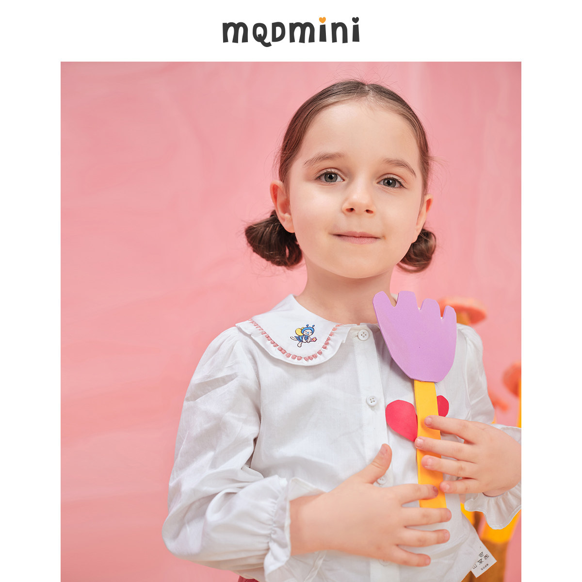 Q] MQD Kids Girls Kids Lapel Shirt 2021 Spring Wear New Baby Lace Cartoon Kids Versatile Shirt
