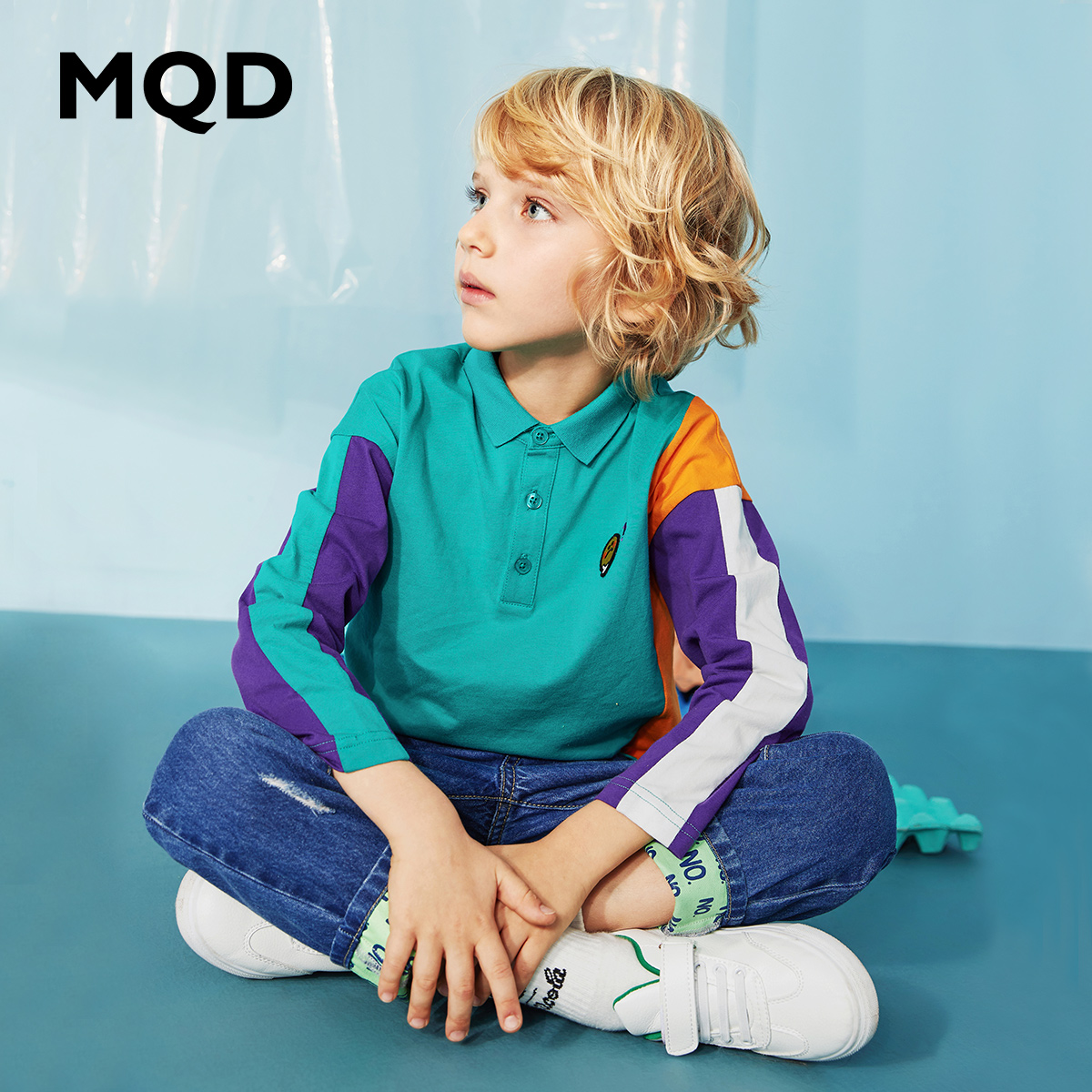 dài tay áo polo 20 mùa xuân trẻ em mới cho trẻ em mqd trẻ em khâu Paul áo ve áo T-shirt cotton hàng đầu.