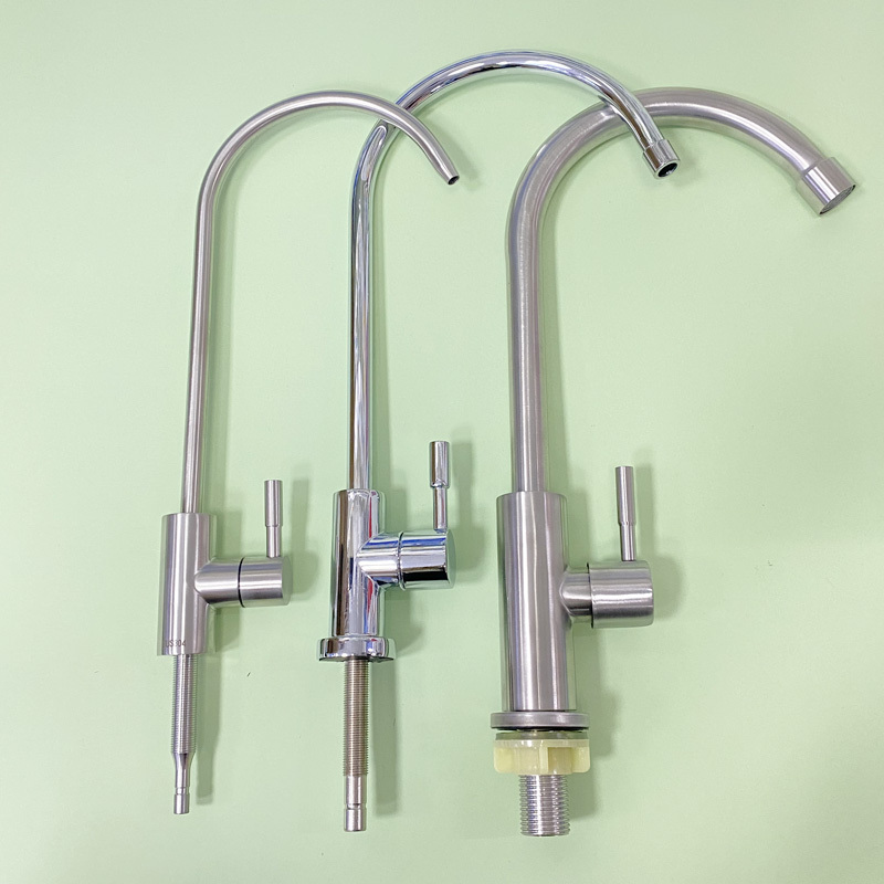Water Purifier Faucet 1/4 Inch Gooseneck 3/8 Inch American-Style Large Bend Quick-Connect 1/2 Inch 304 Stainless Steel Single Faucet Dual Water Outlet