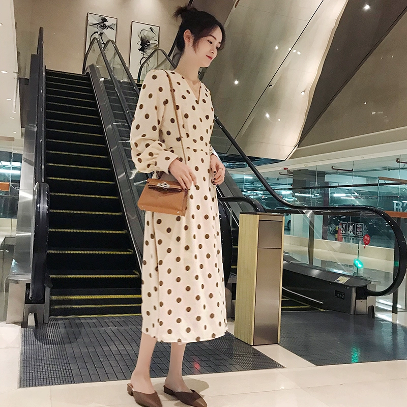 Váy voan dài sóng 2019 xuân mới siêu cổ tích Pháp váy đầm cổ v eo thon - Sản phẩm HOT
