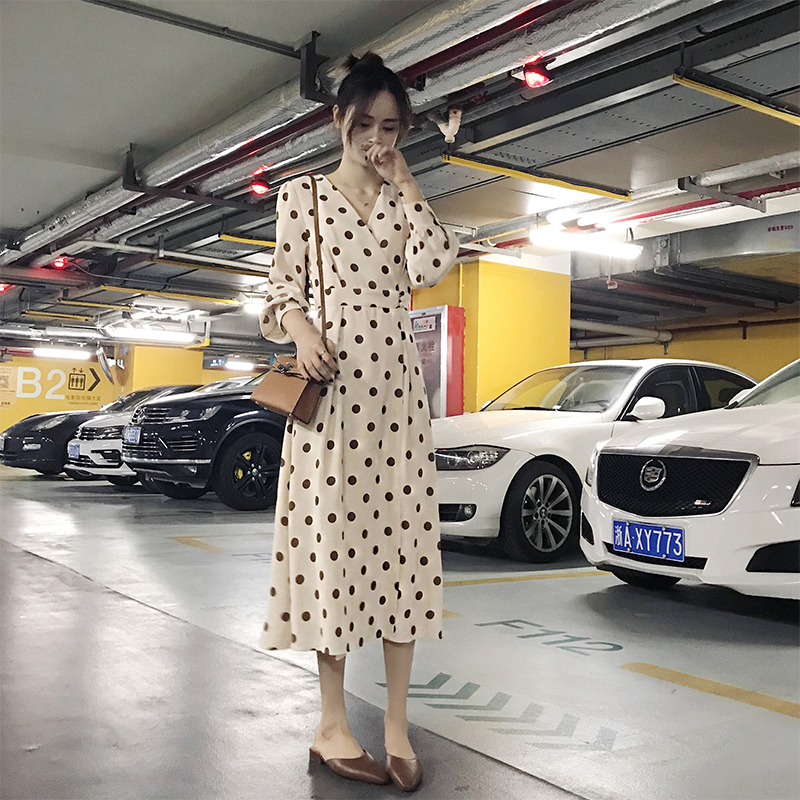 Váy voan dài sóng 2019 xuân mới siêu cổ tích Pháp váy đầm cổ v eo thon - Sản phẩm HOT quần áo thời trang nữ