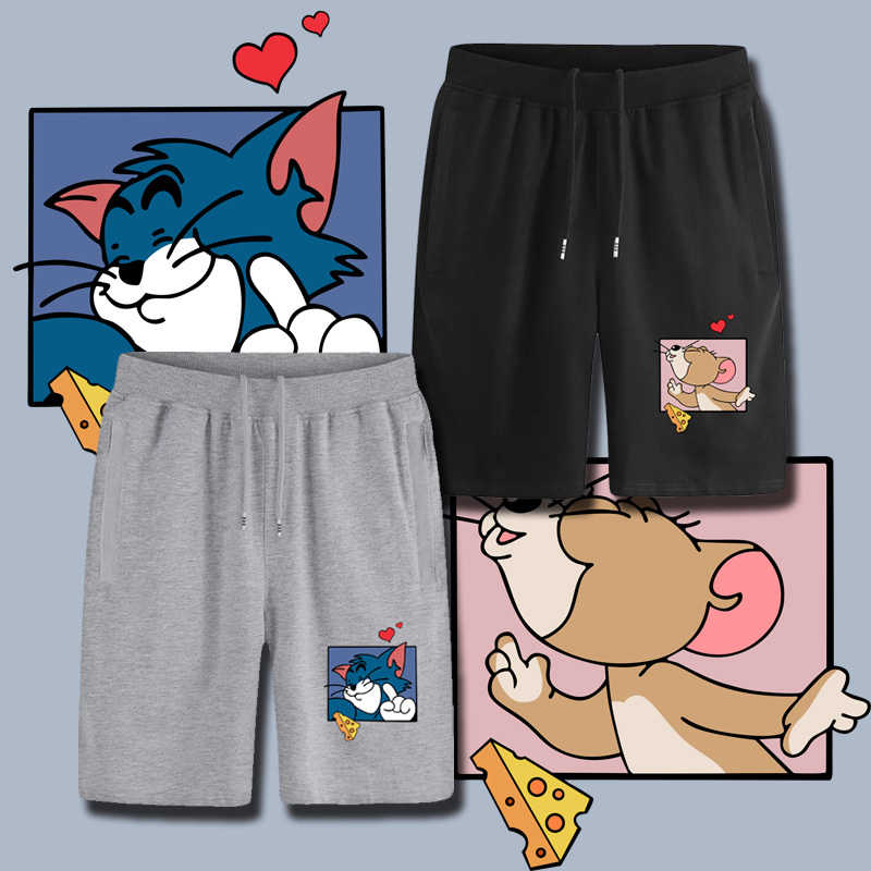 Tom and Jerry Collaboration New Sports Cotton Shorts, Super Popular on Instagram, Couple's Outfit, Plus-Size Jogging Cotton Shorts