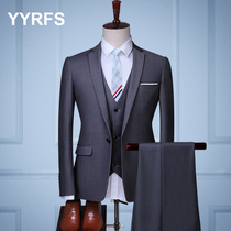 Suit mens suit Slim casual gray three-piece suit youth Korean version trendy handsome business formal professional suit