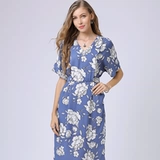 Шелковистое летнее платье, французский стиль, цветочный принт, V-образный вырез, большой размер, свободный прямой крой, изысканный стиль