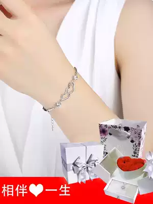 Send girlfriend wife birthday gift 999 sterling silver hand female love Korean simple personality crystal silver jewelry