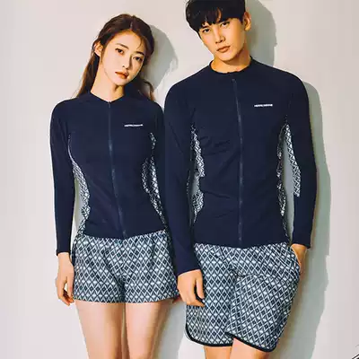 Diving suit for men and women two-piece zipper couple jellyfish clothes surf diving suit sunscreen swimsuit long sleeve trousers set