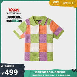 Vans ຢ່າງເປັນທາງການແມ່ຍິງ knitted sweater ສີຂຽວອ່ອນ checkerboard ແບບສັ້ນ