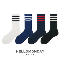  Mens and womens same three-bar stripes solid color classic couple mid-high tube socks trend street collocation system