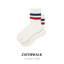 Vegetarian studio mens two-bar sports mid-tube socks line socks thick line college white mid-tube socks men