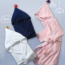 Cotton double-sided towel material bathrobe Cotton water absorption quick-drying male and female childrens hooded bathrobe Baby nightgown long section