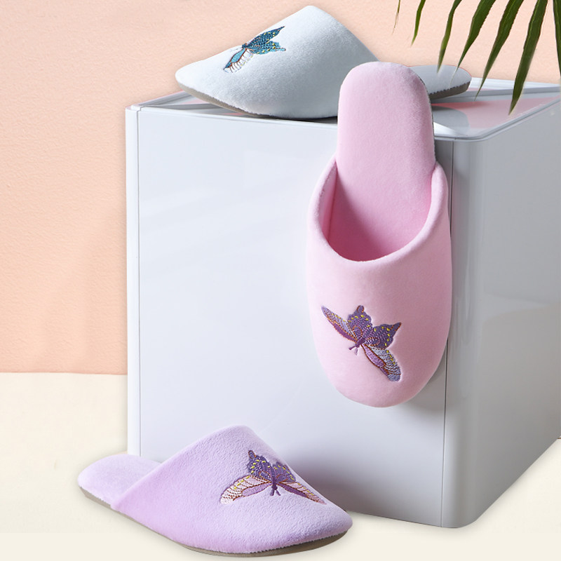 Home Household indoor wood flooring lady cotton slippers pink princess lovely winter warm soft solid silence and slip