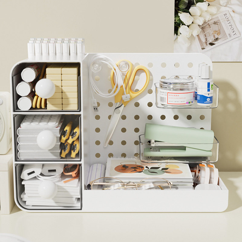 Multifunctional three-in-one desktop hole board storage box drawer storage rack office desk desk work station good stuff