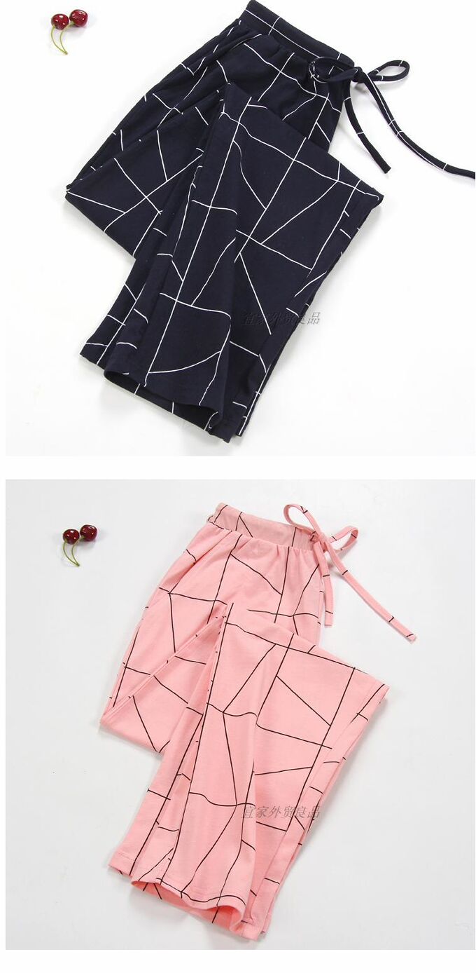 Quần Nhật Bản mùa xuân và mùa thu quần pyjama cotton mỏng đan cotton kích thước lớn quần nhà cotton lỏng thẳng quần phụ nữ sịp nam