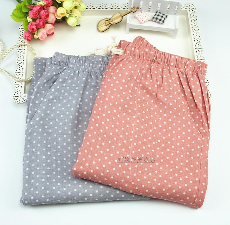 Mùa hè Nhật Bản bông gạc kẻ sọc pajama quần nam giới và phụ nữ mùa xuân và mùa thu phần mỏng kích thước lớn quần nhà giản dị cộng với phân bón quần tây nữ đẹp