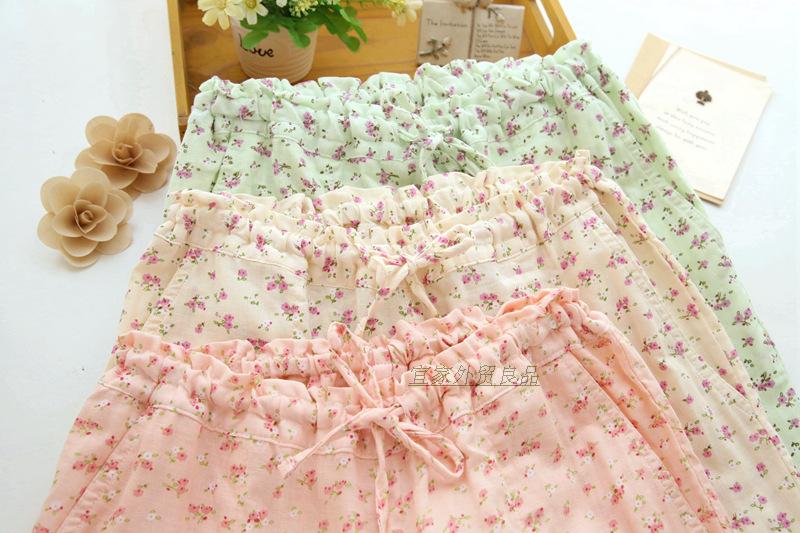 Mùa hè Nhật Bản bông gạc kẻ sọc pajama quần nam giới và phụ nữ mùa xuân và mùa thu phần mỏng kích thước lớn quần nhà giản dị cộng với phân bón