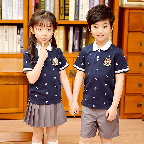 Primary school students' class uniform summer short-sleeved boys and girls' children's clothing sports British college wind school uniform suit kindergarten garden clothing