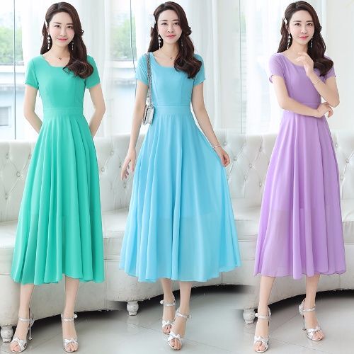 2026 Summer New Women's Chiffon Plus Size Short Sleeve Mid-Length Slimming Dress 50-85kg