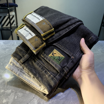 Early autumn printed jeans Mens boomer micro-Harun pants 2021 new body small feet elastic 100 hitch pants
